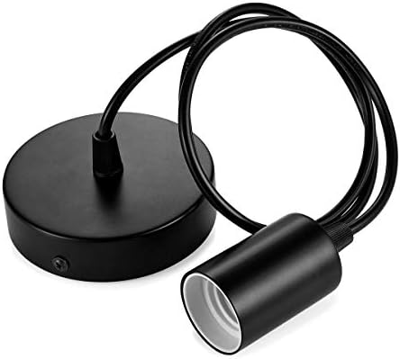 Linkind Metal E27 Pendant Light Fitting, Modern Industrial Lamp Holder with Lock Ring, 100cm Braided Flexible Cable, Black, 2 Pack