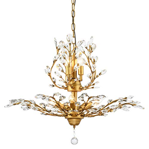 Garwarm 8-Light Gold Crystal Chandelier, Vintage Pendant Light Fixture