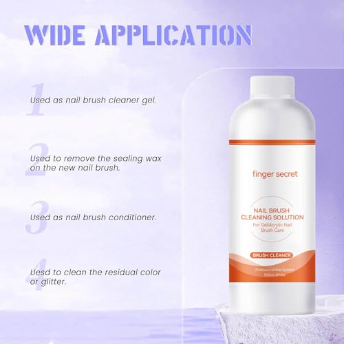 Finger Secret Nail Brush Cleaner - Professional Nail Art Brush Cleaning Solution. Clean Your Nail Brushes Easily. For Gel and Acrylic Nail Brushes.Ideal for Nail Salon At Home. 120ml-4FLOz. - Thumbnail 2
