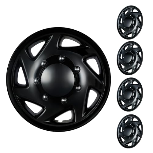 16 Inch Hubcaps Compatible with 1992-2014 Ford E150 E250 E350 Van, Gloss Black Wheel Covers for Factory 8 Lug Steel Wheels, F8UZ-1130-AA Replacement, Snap-On Hubcap Set of 4 (Black) by XLAVTIY - Used condition - US$63.74