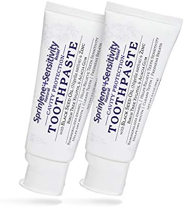 Sprinjene Toothpaste Sensitive Teeth & Gum with Fluoride Cavity Protection Natural Non Toxic SLS Free Toothpaste for Fresh Breath Dry Mouth, Preservative Free, Black Seed Oil & Zinc 2 Pack (Original)