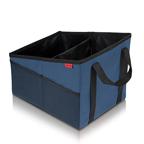 Image of YOOFAN Car Seat Organizer - Passenger Seat Organizer, Collapsible Small Car Seat Storage for Console Front or Back, Automotive Backseat Organizer with Belt 4 Cup Holders for Kids Accessories, Blue