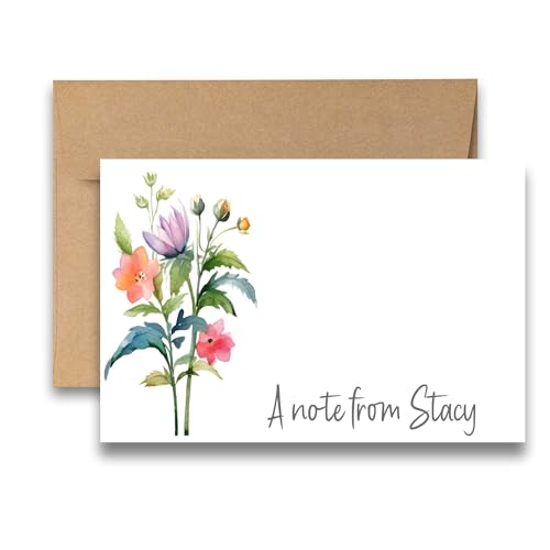 Personalized Flat Stationery Notecards with Envelopes, Set of 12, available in 4x6 or 5x7 inch, custom stationery set, personalized stationery for women, floral stationery