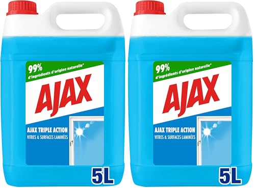 AJAX - Nettoyant Vitres Triple Action - Formule professionnelle anti-buée pour des surfaces 100% sans traces - Grand Format Bidon 5L (Lot de 2)