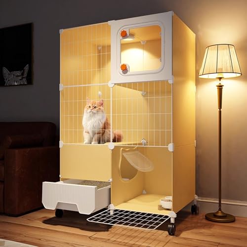 Cage pour chat d'intérieur à roulettes maison fermée 70x45x113cm - 2