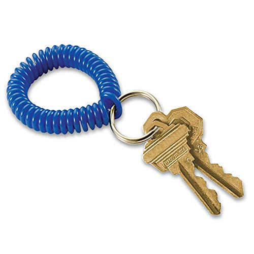Image of Lucky Line 2 inch Spiral Wrist Coil with Steel Key Ring, Flexible Wrist Band Key Chain Bracelet, Stretches to 12 inch Blue, 10 PK (41035)