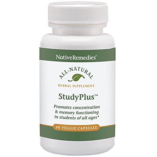 Native Remedies StudyPlus - All Natural Herbal Supplement Promotes Concentration and Memory Function in Students of All Ages - 60 Veggie Caps