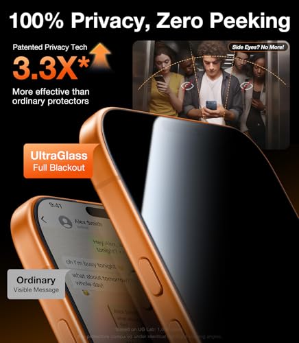 UltraGlass TOP 9H+ Armor for iPhone 17 Pro Max Privacy Screen Protector [NO.1 Military Grade Shatterproof] Privacy Screen 17 Pro Max Tempered Glass 17 ProMax [100% Anti-Spy] Longest Durable, 2 Pack - Thumbnail 3
