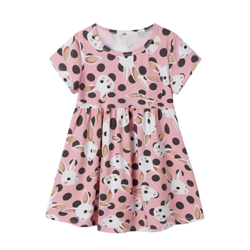 Mud Kingdom Girls Easter Dress Cute Bunny Short Sleeve Crewneck Cotton Casual