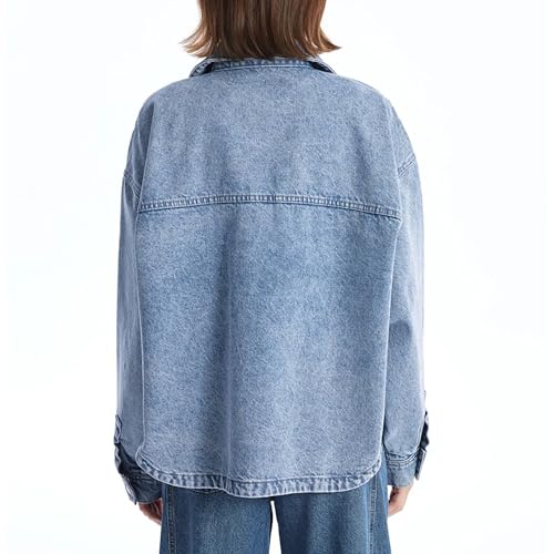 Hixiaohe Jean Jackets for Women Trendy Button Up Denim Shirt Jacket Oversized Long Sleeve Coat Fashion Clothes with Pockets2