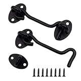 Primasage 2 Stück Sturmhaken mit Öse, 3.94in Sturmhaken Edelstahl Riegel tür Sturmhaken mit 8 Schrauben für Schaukels Chranktüren Holztüren Lamellenholz Gartentüren Zaunschlösser(Schwarz)