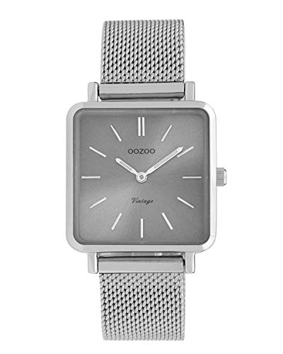 Oozoo Vintage Damenuhr Eckig Metallband 28 MM Silbergrau C9842