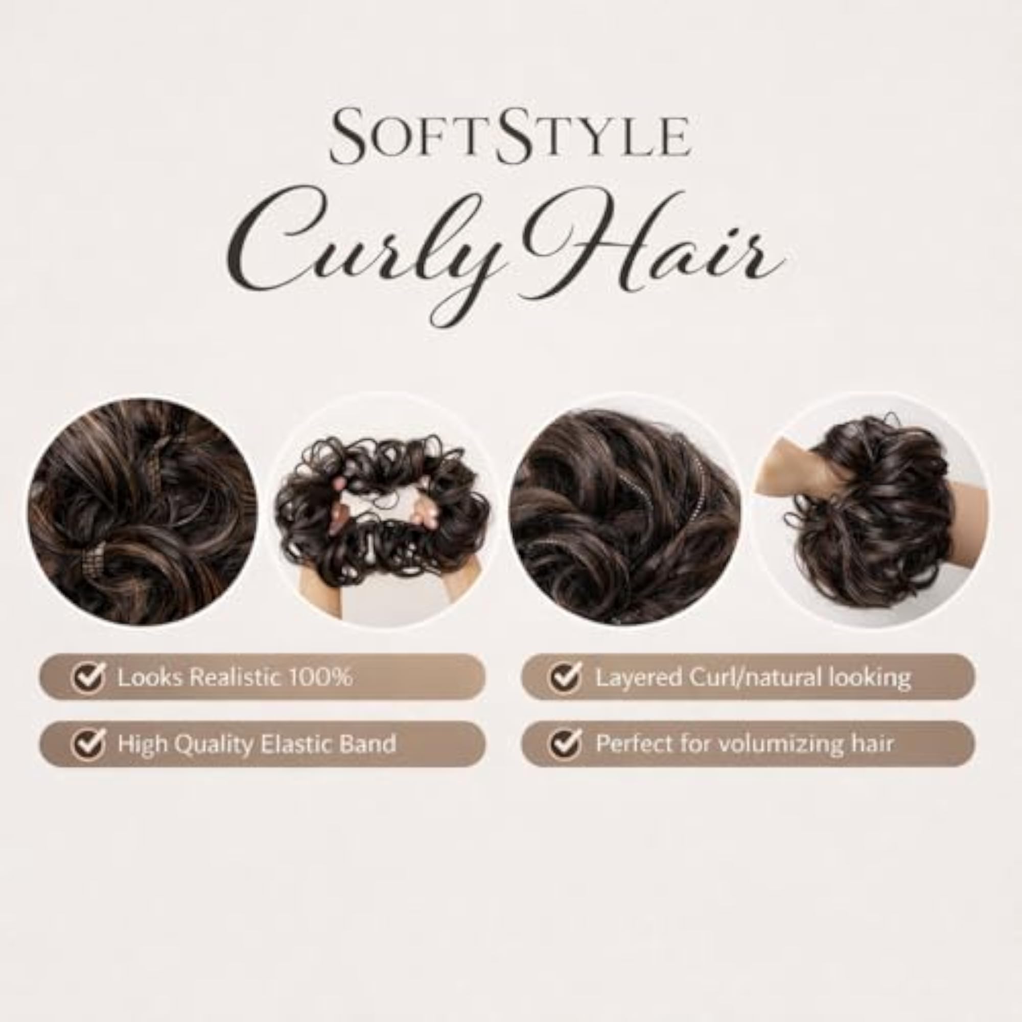 Messy Curly Hair Bun Maker Scrunchies for Women, Black