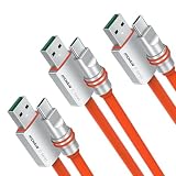 Hichain Pack of 3 USB C Charger Cable Orange 6.5 ft, Fast Charging USB A to USB C Chubby Cable Data Transfer Type C Cord for Phone Samsung Galaxy Pixel PS5 WH-ACO6.5-3P