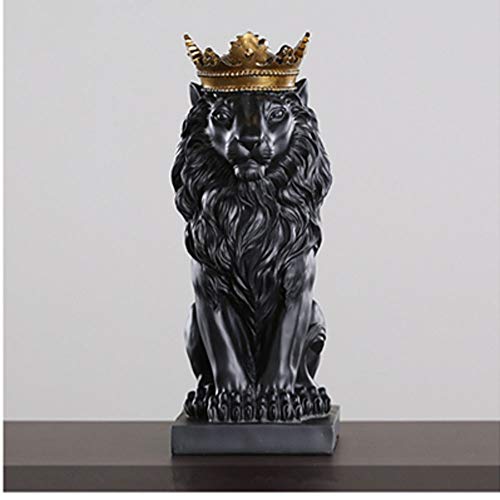 QWERWEFR 2019 Neue Kreative Moderne Goldene Krone Black Lion Statue Tierfigur Skulptur Für Hauptdekorationen Dachboden Ornamente Geschenke 2,B Cover