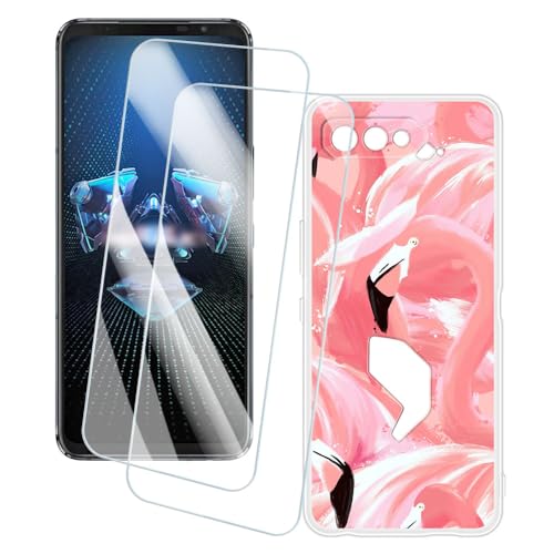 OAGELIM 2�Z�b�g �X�N���[���v���e�N�^�[ + �P�[�X Asus ROG Phone 5S ZS676KS (6.78 �C���`) �Ƃ̌݊������� �A�[�e�B�X�e�B�b�N�J�X�^���v�����g�J�o�[�Ƌ����K���X�t�B���� �X�N���b�`�h�~ (�t���~���S)