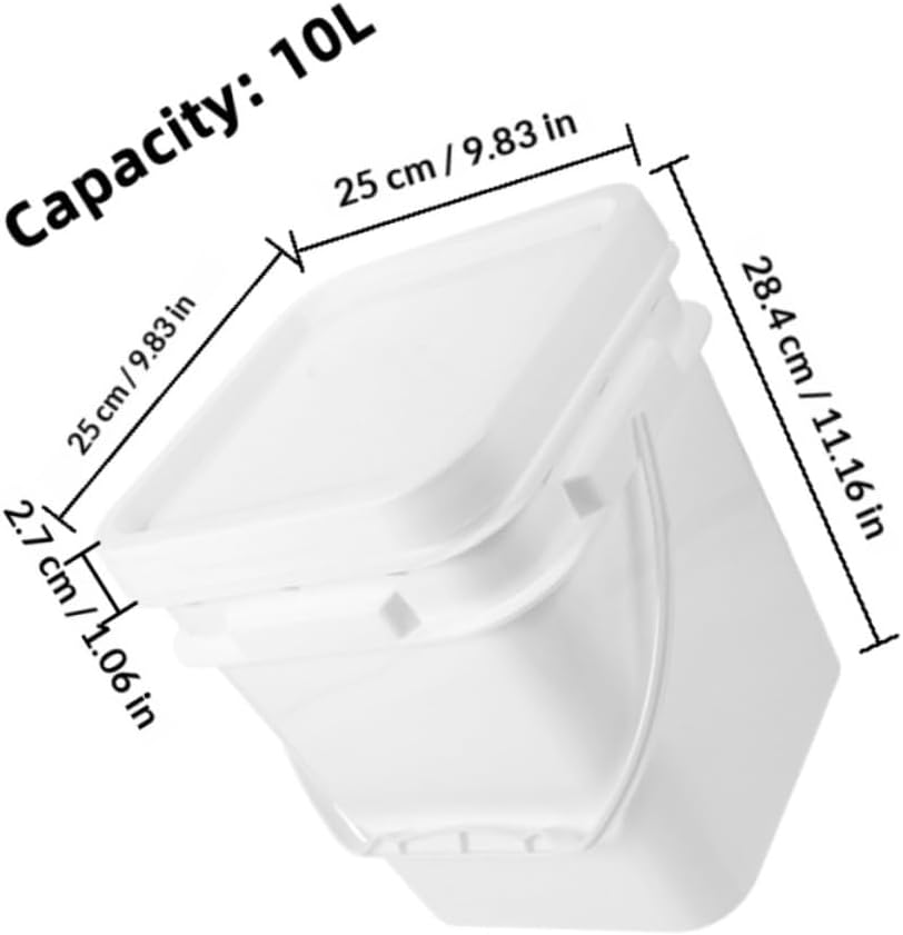 Operitacx 2 Pack 10l White Abs Plastic Paint Buckets with Lid and Handle, Square Wide Mouth Containers for Paint Storage and Industrial Use