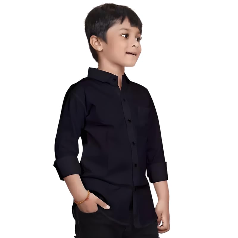 Image of Boys Cotton Blend Solid Full Sleeve Shirt with Spread Collar ? Casual Shirt for Kids