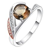 BWDHJLEY Anillo de compromiso de circonita cúbica, anillo de boda para mujer, medio corazón de plata con circonita cúbica redonda, delicado ajuste cómodo, banda de novia, T 1/2, Cobre, Circonia cúbica