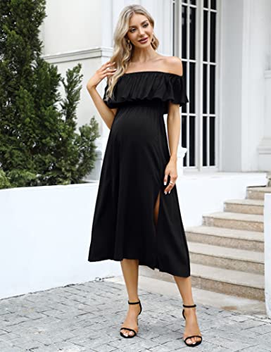 Image of Maternity Dress Women's Off Shoulder Split A Line Casual Maxi Dress Photography Dress for Babyshower