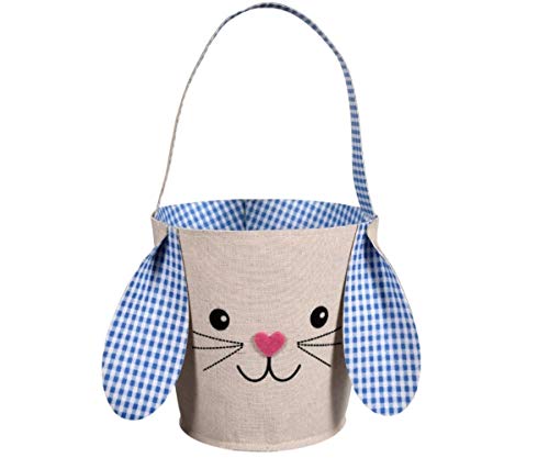 Cute Bunny Easter Bucket, Rabbit Blue/Pink, Easter Basket Bag with Floppy Ears for Kids Carrying Gifts and Candy, Egg Hunt Bag (Blue)