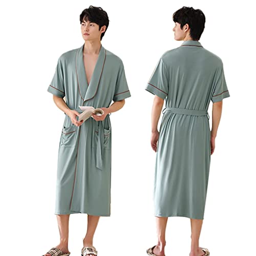 HCZKIUJY Albornoz de Punto Ligero de algodón para Hombre, Albornoz de SPA para Hombre, Ropa de Estar cómoda y Ropa de Dormir,Green-XX-Large