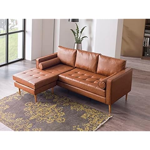 STAFFORA Seattle Sectional Sofa - L Shape Couch with Chaise for Living Room - Modern Home Decor Furniture - Simple Fast and Easy Assembly - Brown Cover