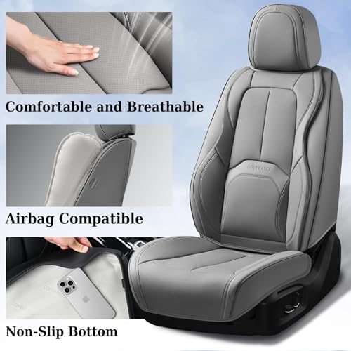 Image of Coverado Car Seat Covers Full Set, Premium Nappa Leather Seat Covers for Car, Waterproof Car Seat Protector with Lumbar Support, Automotive Seat Covers Universal Fit for Most Cars SUV Truck(Gray)