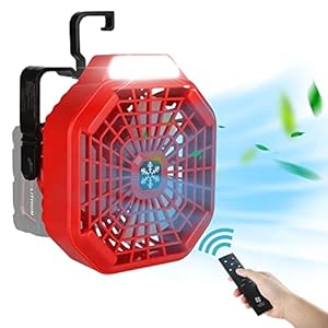 Taingwei Portable Fan with Remote for Milwaukee M18 Battery,Camping Fan with 3 Energy Efficient Speed Settings and Dimmable Led Light (TOOL ONLY)