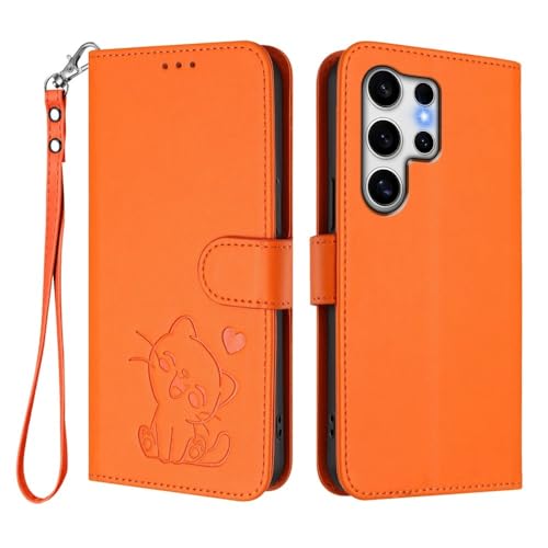Housse Samsung S22 Ultra étui portefeuille orange à rabat aimanté