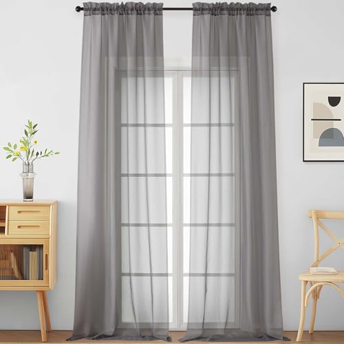 Ebesto Tende trasparenti grigie per finestre lunghe 274,3 cm, set di 2 pannelli, morbide, ariose e leggere, per soggiorno e camera da letto, tende velate con doppia tasca per asta, grigio antracite