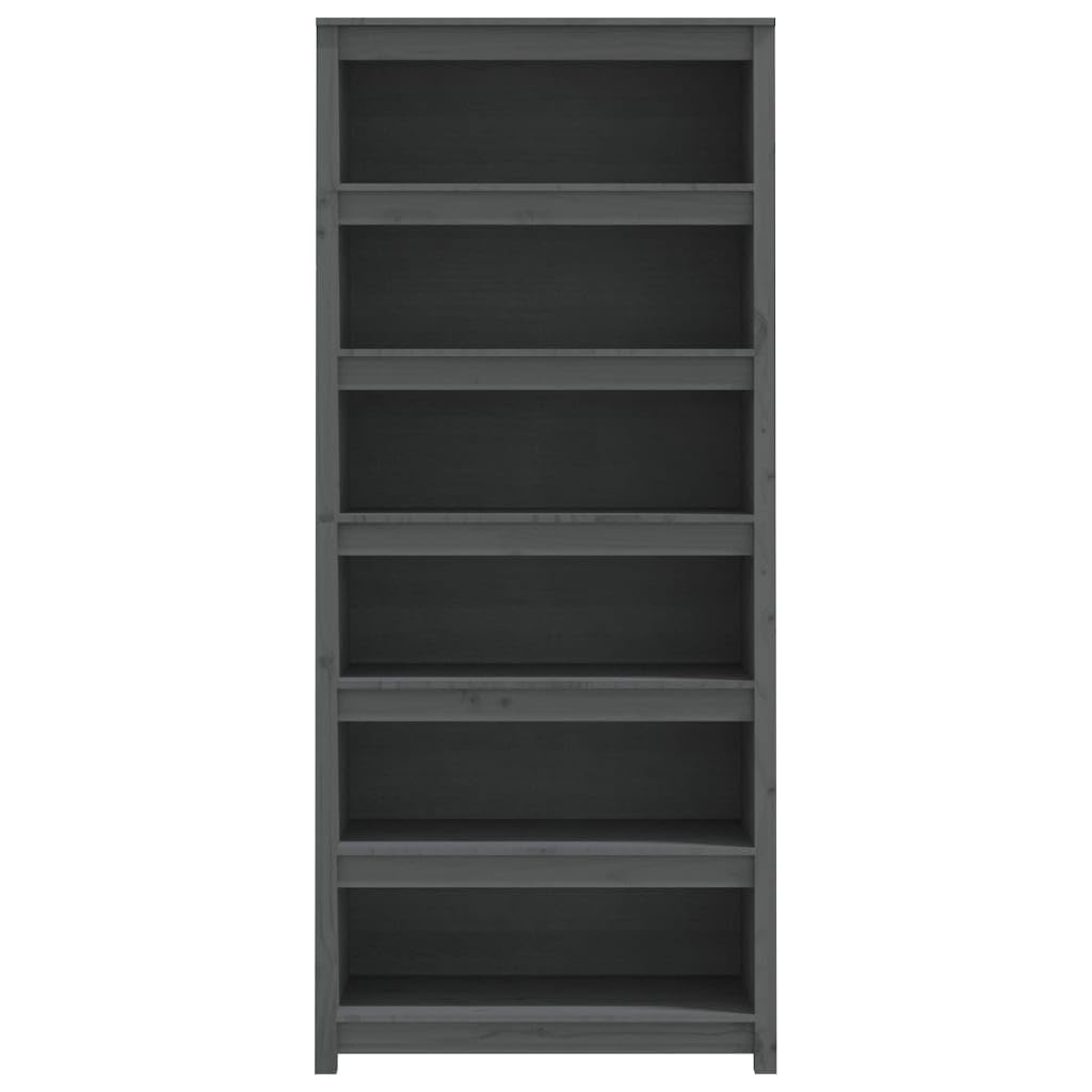 Hothingwell Biblioteka Litego Drewno Sosnowe 80x35x183 cm Szary | Półka na książki i czasopisma, 5 przestronnych półek, montaż ścienny w zestawie, łatwy montaż