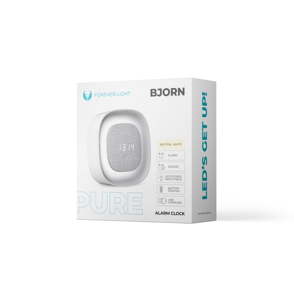 FOREVER Light LED Nachtlicht Pure FNL-03 Bjorn - Digitaler Wecker mit Display, Alarmfunktion & sanfter Beleuchtung | Geräuschlos | Weiß | Modern & kompakt