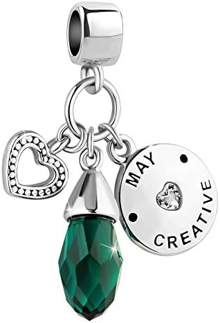 QueenCharms Heart Love Jan-Dec Simulated Birthstone Charm 12 Colors Birthday Beads for Bracelets (May)