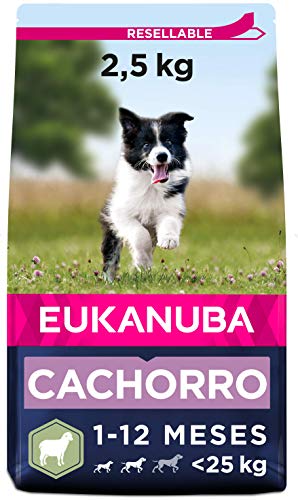 EUKANUBA Alimento seco para Cachorros de Razas pequeñas y Medianas, Rico en Cordero y arroz, 2,5 kg