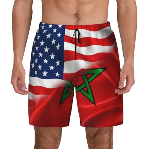 Bañador Corto Bandera De Estados Unidos Bandera De Marruecos Cómodo Corto Shorts De Baño Secado Rápido Trajes De Baño para Piscina Navegar Natación 3XL