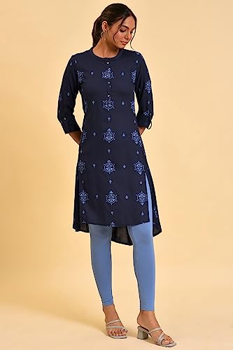 Image of W for Woman Women's Viscose Regular Fit Printed Kurta