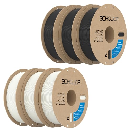 Image of 3DHoJor 6KG Bundle PLA+ Filament 1.75mm PLA 3D Printer Filament, 6 Pack 1kg(2.2lbs) Cardboard Spool, Dimensional Accuracy + /- 0.03mm, Fit Most FDM Printer (Black*3+Milky White*3)