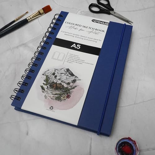 Image of NOTEHOUSE A5 Portrait Spiral Sketchbook (14x21 cm) | 96 Unruled White Thick Pages | Professional Drawing Notebook | Blue Hard Cover Art Book for Artists & Students
