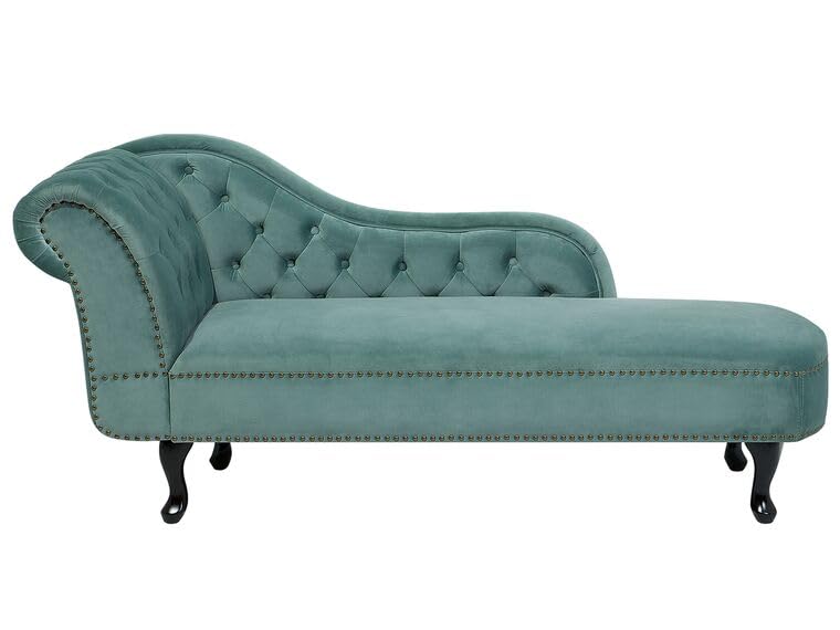 Image of Velvet Modern Chesterfield Chaise Lounge Couch 166 X 63 X 76 for Your Loving Space (Mint Green, Left Arm)