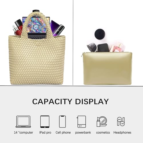 Image of JINMANXUE Fashion Woven Bag Shopper Bag Travel Handbags and Purses Women Tote Bag Large Capacity Shoulder Bags