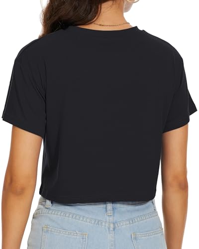 Image of Womens Summer Crop Tops Short Sleeve Round Neck T-Shirts Loose Fit Casual Blouse 2026