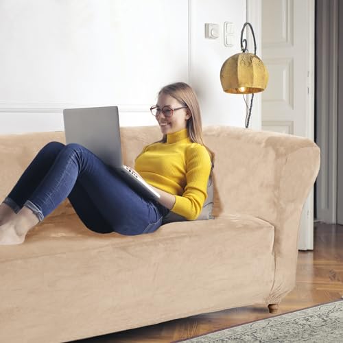 Funda de sofá de terciopelo elástico para modelo Chesterfield gris en 1, 2 o 3 plazas 7