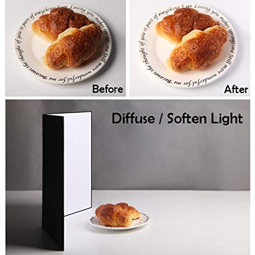 Meking 3 in 1 Photography Reflector Cardboard, 12 x 8 inch Folding Light Diffuser Board for Still Life, Product and Food Photo Shooting - Black, Silver and White, 2 Pack