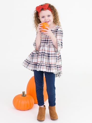 Image of RuffleButts Baby Girls Fall Fall - Stretchy Ruched Toddler Ruffle Leggings | 95% Cotton 5% Spandex, Breathable Fabric, Elastic Waistband, Below Knee Length, No Back Pocket, Machine Wash Cold