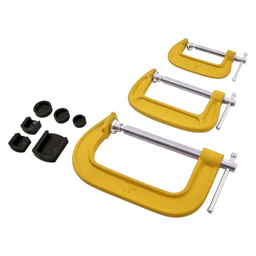 3 Piece G-Clamp Set with Soft Jaw Pads 2" 3" 4" | Heavy Duty 50mm, 75mm, 100mm Woodworking G-Clamps