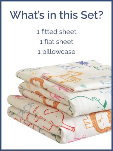 Image of Kids Twin Size Animal Bed Sheets - 3 Piece Kids Animal Sheet Set - Doodle Safari Bedding - Ultra-Soft, Cute & Cozy - Breathable & Machine Washable - Jungle Bed Set for Boys, Girls, Teens & Toddlers