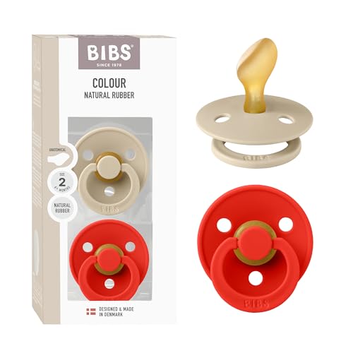 BIBS Colour Anatomical Dummies 2-Pack, BPA Free Dummy Pacifier, Orthodontic Nipple. Natural Rubber Latex, Made in Denmark, Size 2 (6-18 Months), Vanilla/Candy Apple