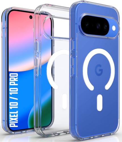 Image of RIGGEAR Shockproof Clear Hybrid Armor Magnetic Back Cover Case Compatible with MagSafe Accessories for Google Pixel 10 / Pixel 10 Pro (Transparent PC+TPU Bumper)