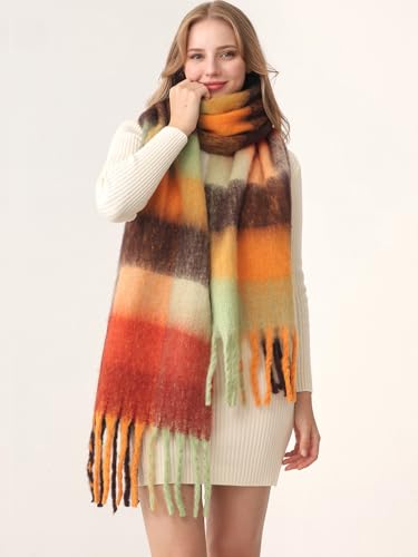 HOTIAN Women's Large Scarf Colorful Chunky Plaid Scarves Soft Winter Thick Tassel Warm Wrap Shawl2